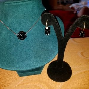 Black AB pendant with chain and earring set